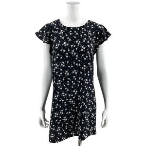 Adrienne Vittadini Womens Shift Dress Sz 6 Black Gray Floral Flutter Sleeve Zip